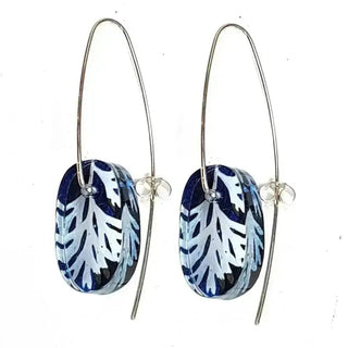 Navy | Lace Cow Parsley leaf | Oval Earrings Sue Gregor