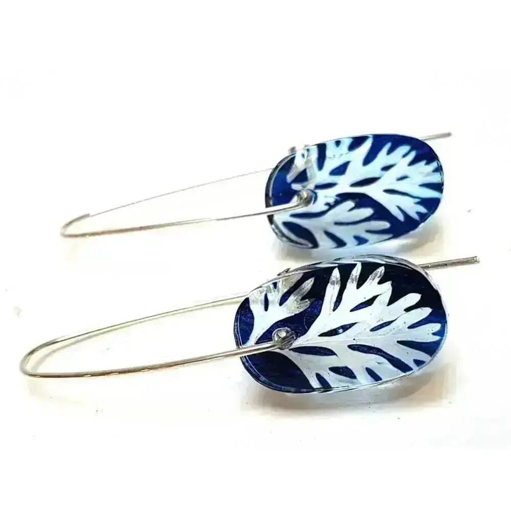 Navy | Lace Cow Parsley leaf | Oval Earrings Sue Gregor