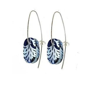 Navy | Lace Cow Parsley leaf | Oval Earrings Sue Gregor