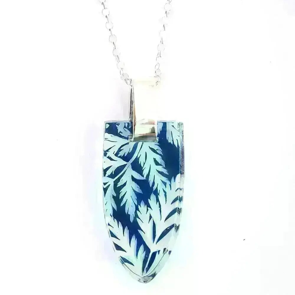 Navy | Lace Cow Parsley  Leaf | Rounded Pendant | Recycled Perspex Sue Gregor