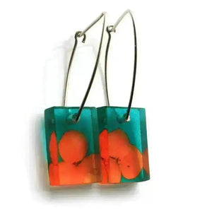 Orange Tiny Hydrangea | Small Rectangle Earrings | Recycled Perspex Sue Gregor
