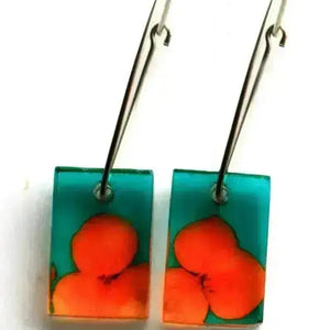 Orange Tiny Hydrangea | Small Rectangle Earrings | Recycled Perspex Sue Gregor