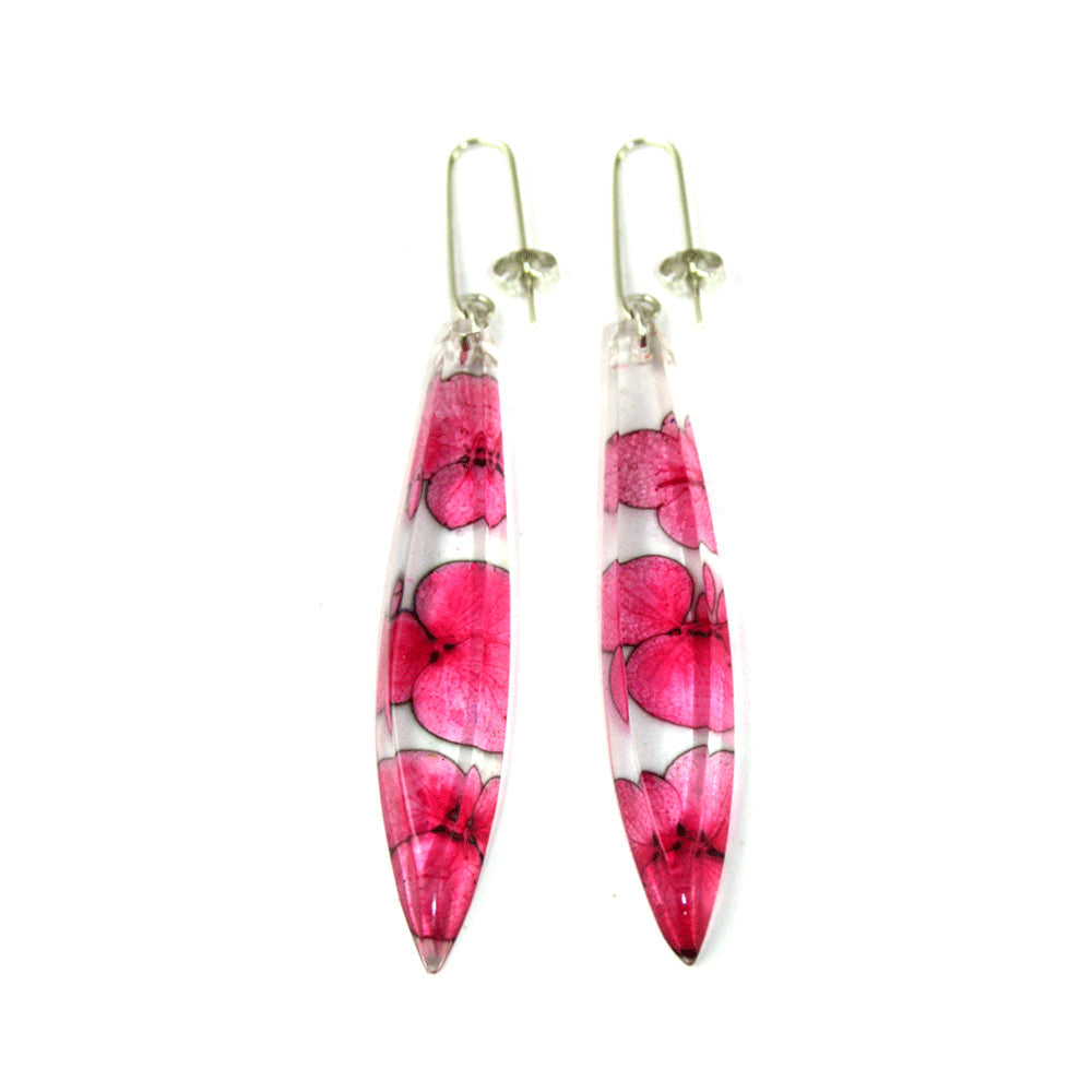 Pink Hydrangea  | Long Drop Earrings | Recycled Perspex Sue Gregor