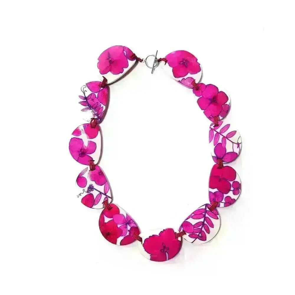 Pink Hydrangea | stitched Necklace Sue Gregor