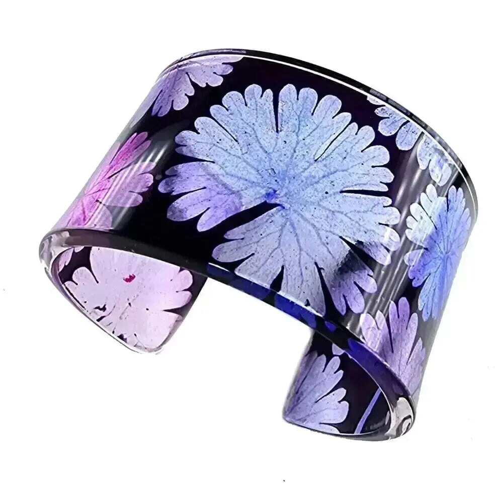 Purple Geranium Floral Cuff bracelet | Recycled Perspex Mother's day gift Cuff Sue Gregor Large Wrist 