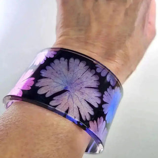 Purple Geranium Floral Cuff bracelet | Recycled Perspex Mother's day gift Cuff Sue Gregor Medium Wrist 