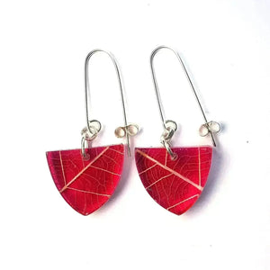 Raspberry Skeleton leaf | Small Triangle Earrings Sue Gregor