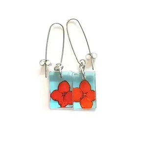 Red & Aqua Tiny Hydrangea | Rectangle Earrings Sue Gregor