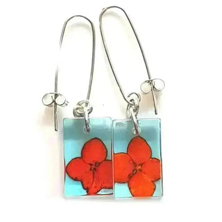 Red & Aqua Tiny Hydrangea | Rectangle Earrings Sue Gregor