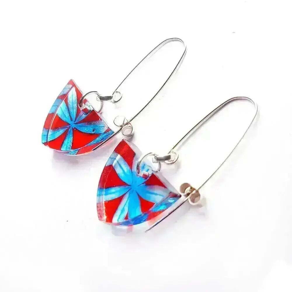 Red & Turquoise | Star leaf | Recycled Plastic Earrings Sue Gregor