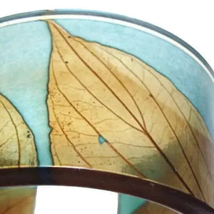 Soft Blue and Toffee Autumn leaf cuff Bangle bracelet recycled plastic sue Gregor