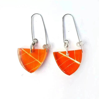 Turmeric Skeleton Leaf  Triangle Recycled Plastic Earrings Sue Gregor
