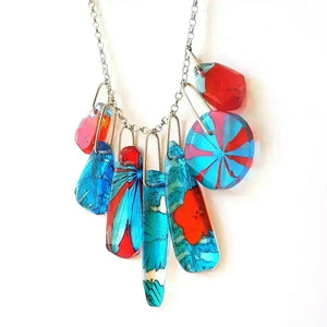 Turquoise & Red Collections Necklace | Silver Chain | Recycled Perspex | 3 Lengths Sue Gregor