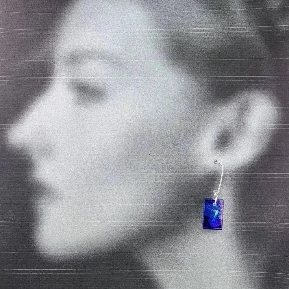 Violet hydrangea flower | Small RectangleEarrings | Recycled Perspex earring Sue Gregor 